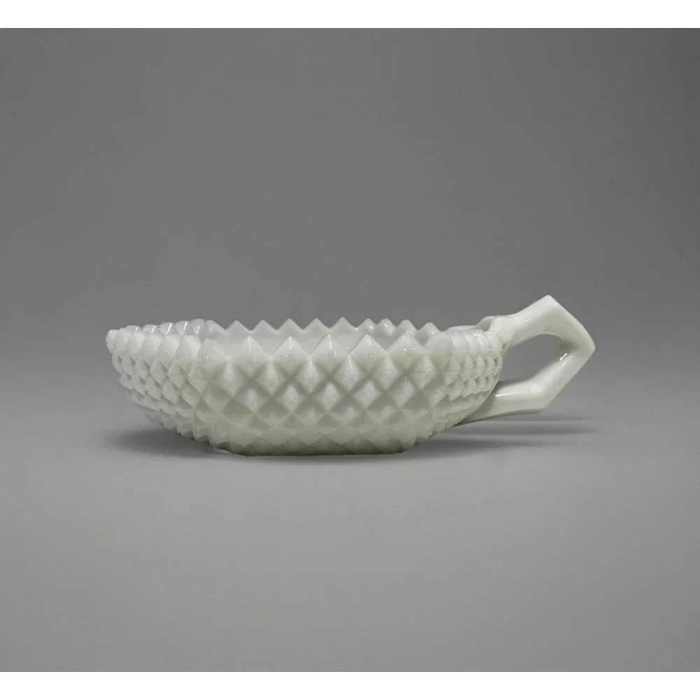 Westmoreland English Hobnail Milk Glass 1-Handle Candy Trinket Bowl Dish Hex Vtg